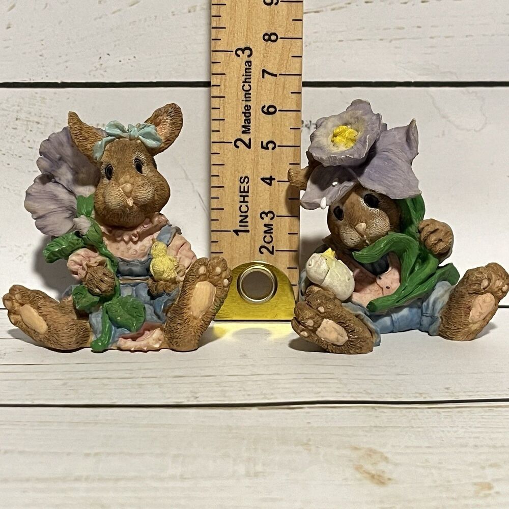 Department 56 Pair Resin Bunnies Hand Painted For Easter Gift Shower Cake Topper